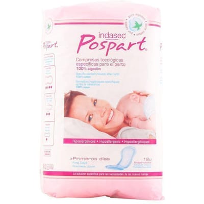 Indasec Pospart Compresses Tocologiques 100% Coton 12 Unités white