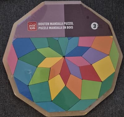 Houten Mandala puzzel 28 cm voor kinderen vanaf 3 jaar.