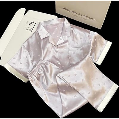 Klassieke Hart Jacquard Dames Huispyjama Sets Korte Mouw Lange Broek Gesimuleerde Zijde Homewear Nieuwe Lente/zomer Nachtkleding M