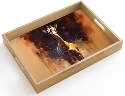 Dienblad hout 40x30 cm - Schootdienblad - Giraf - Bruin - Abstract - Geschilderd - Borrelplank rechthoek - Plateau dienbladen