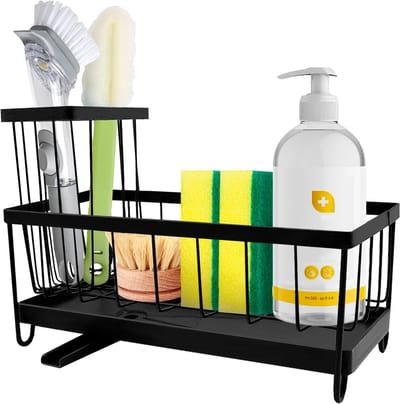 Multifunctionele RVS Afwasbak Organizer met Verwijderbare Afvoerschotel, Ideaal voor Keuken, Badkamer en Aanrechtopslag, Perfect voor Sponsen en Schoonmaaktools