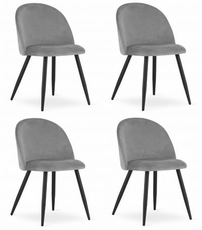 Set van 4 Stoelen BELLO - Lichtgrijs Velvet, Zwarte Metalen Poten, Modern Design en Uitstekend Zitcomfort voor Woonkamer, Slaapkamer, Eetkamer of Kantoor, Max. 120 kg