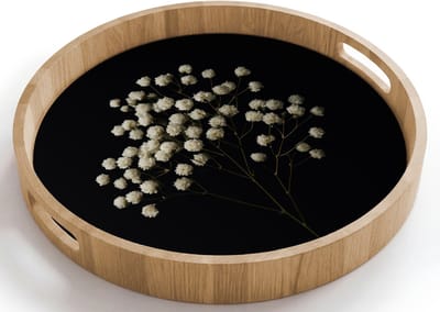 Dienblad rond 40x40 cm - Schootdienblad hout - Gipskruid - Bloemetjes - Wit - Minimalistisch - Borrelplank rechthoek - Plateau houten dienbladen