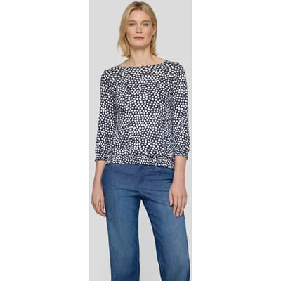 Shirt van vlamgaren met gesmokt boordje - blauw / gebroken wit - Gr. 40 van Goldner Fashion