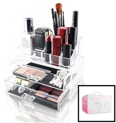 Make up Organizer met 9 Vakken & 2 Lades - Makeup Organizer Transparant - Sieraden - Make-up - Cosmetica - Opbergdoos