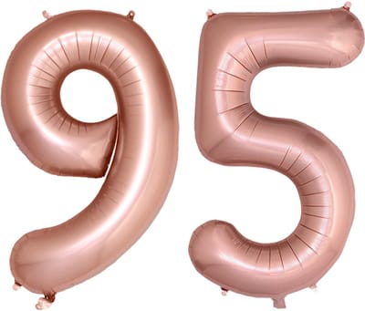 Folie Ballon Cijfer 95 Jaar Rose goud Verjaardag Versiering Helium Cijfer Ballonnen Feest versiering Met Rietje - 86Cm