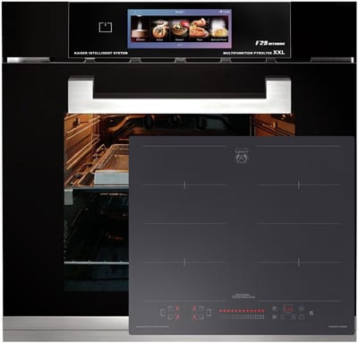 Inbouwoven - Kaiser - EH 6344 N - Inbouwoven 60 cm - Zwart glas- 79 l - Air fryer- TFT - automatische braadfunctie +Anti-Scratch / mat KCT 6110 FI inductiekookplaat met 5 QuickHeat inductiezones