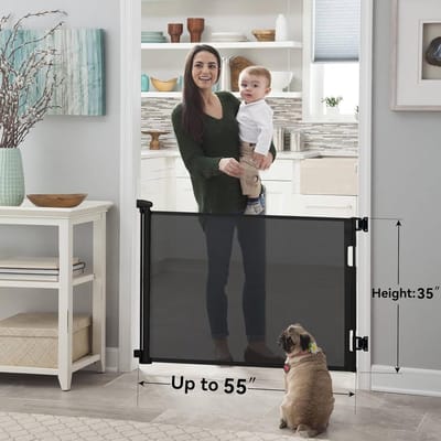 Deurbeschermingshek, uittrekbaar, 0-140 cm, traphekje voor baby's en huisdieren, kinderbeschermingsrooster, gaas voor trappen, deuren, gangen, zwart