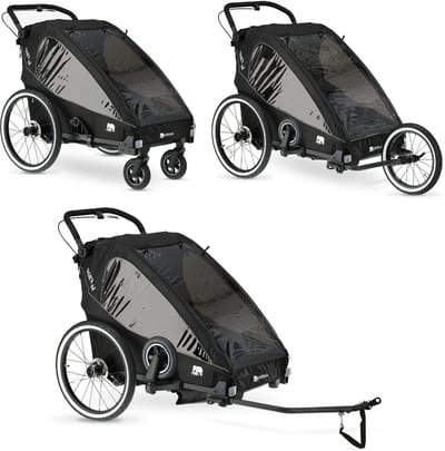 Deryan Fietskar V2 - Kinderfietskar 2 Persoons - Wandelwagen - Zwart