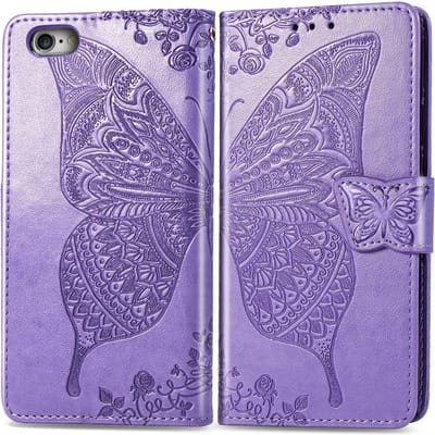 Bookcase geschikt voor Apple iPhone 6 / 6s - Paars - Vlinder - Portemonnee Hoesje