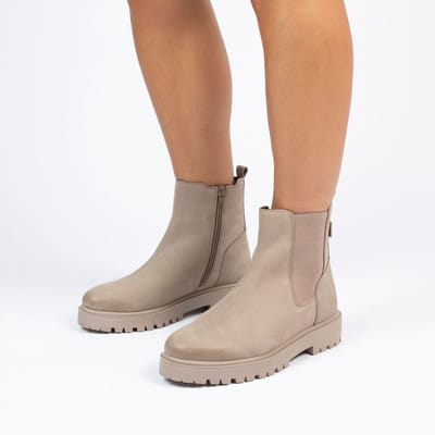 Manfield - Dames - Taupe leren chelsea boots - Maat 37