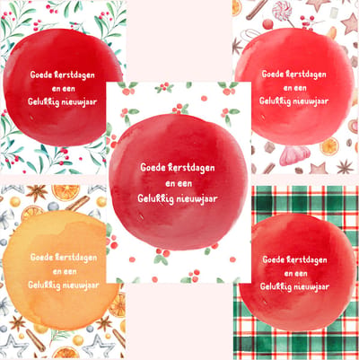 Voordeelset met 5 kerstkaarten- Goede kerstdagen en een gelukkig nieuwjaar- Kerstkaart met aquareltekening- Enkele kaarten met adresregels