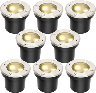 8X Grondspots LED voor buiten - Rond - IP65 Waterdicht - 3 Watt 300 Lumen - warm wit - Tuinspots en inbouwspots buiten voor in de grond