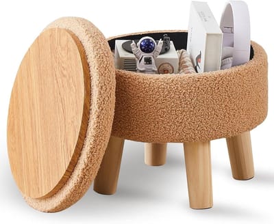Ronde voetensteun - Poef bijzettafel - Ontspannen zitten - Teddy fluweel design - 33x33x27 cm - Champagne