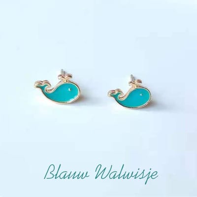 Gading® Oorknopjes zilveren meisje dames - Oorknoppen  - blauw walvisje 10mm 6mm- zilver 925