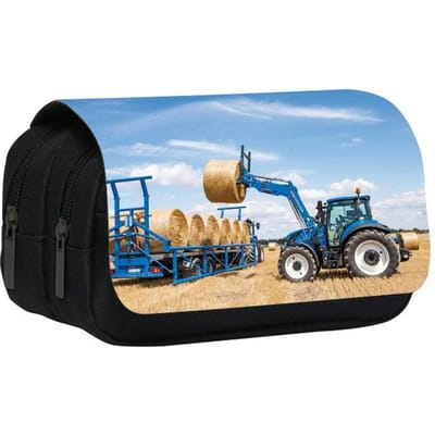 Nieuwe Dubbellaagse Etui met Tractor, Opbergtas voor Potloden en Schrijfwaren voor Leerlingen van de Basisschool en Middelbare School gray
