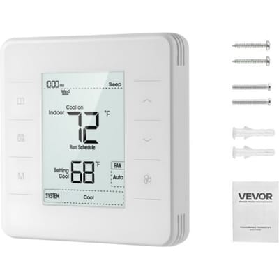 VEVOR Thermostaat 7-daags programmeerbare kamerthermostaat voor warmtepomp, airconditioner, vloerverwarming, LED-scherm met achtergrondverlichting, breed temperatuurbereik van 5 tot 37 °C, wit
