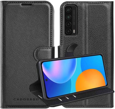 Cadorabo Hoesje geschikt voor Huawei P SMART 2021 in PHANTOM ZWART - Beschermhoes met magnetische sluiting, standfunctie en kaartvakje Book Case Cover Etui