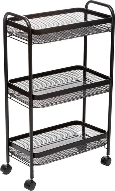 5Five Keukentrolley - zwart - mesh metaal - 80 x 47 x 27 cm - 3 niveaus - Maya - kastje op wielen - badkamer