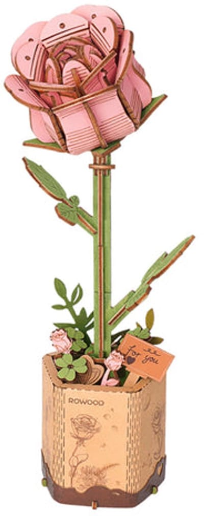Robotime Pink Rose - TW041 - Rowood Wooden Bloom Craft Series - Bloemen - Knutselen - Bouwpakket