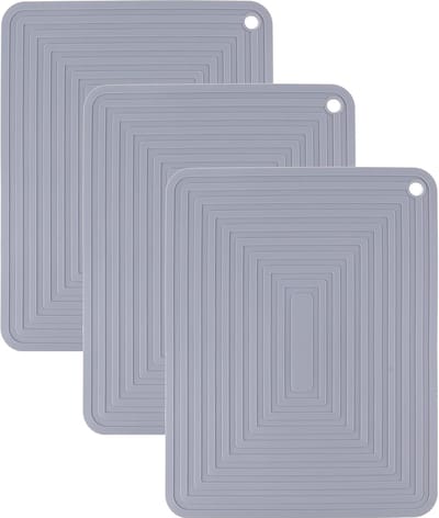 3-pack 30 x 25 cm siliconen onderzetters voor hete potten en pannen Hittebestendige placemats en flexibele hete pads voor aanrecht Drogen Antislip Grijs
