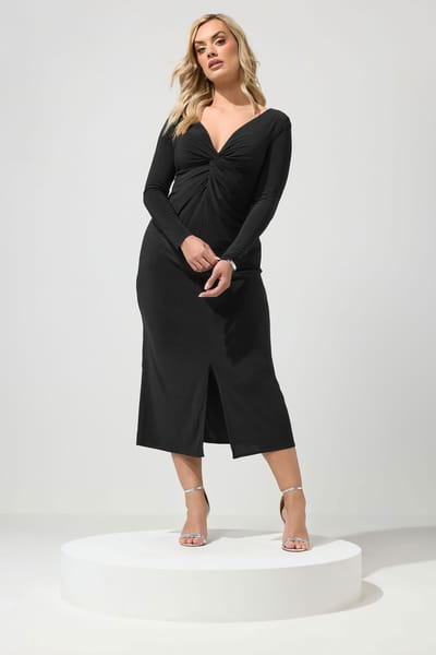 Yours London Zwarte Maxijurk Met Knoop Aan De Voorkant Size 42