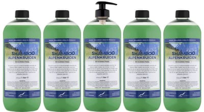 Shampoo Alpenkruiden - 1 liter (transparant) - 5 Stuks - met pomp - Voordeelverpakking - Haarverzorging