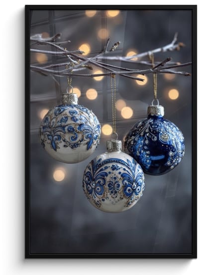 Poster in lijst - Fotolijst 80x120 cm - Posters - Kerstbal - Versierd - Blauw - Posterlijst zwart - Decoratie - Wanddecoratie woonkamer - Muurdecoratie slaapkamer - Kerstversiering - Kerstdecoratie voor binnen - Kerstmis