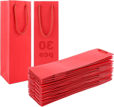 30 Stuks Kraft Papieren Wijnfles Tassen, Cadeautassen voor Wijn en Champagne, Herbruikbare Wijnverpakkingen met Handvat voor Feestdagen en Speciale Gelegenheden