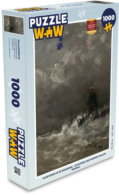 Puzzel Vuurtoren in de branding - Schilderij van Hendrik Willem Mesdag - Legpuzzel - Puzzel 1000 stukjes volwassenen