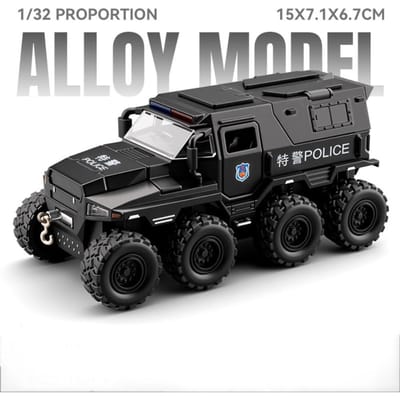 1:32 Veroveraar Sla Politieauto Model Speelgoed Metaal Diecast Off-Road Voertuigen Geluid Licht Pull Back Deuren Geopend Educatieve Modellen