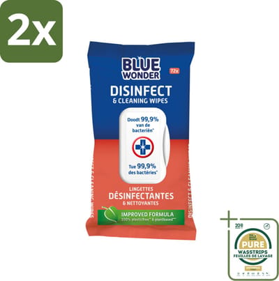 Blue Wonder Desinfectie Reiniger Doekjes 72 stuks per verpakking - Voordeelverpakking - 2 stuks - Schoonmaakdoekjes - Hygiëne