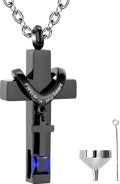 Luxe Ashanger - met Ketting - Voor As, Haren of Parfum - Assieraad - As Ketting - Gedenksieraad - Urn - Incl. As vuller en Opbergzakje - Forever in my Heart - Black