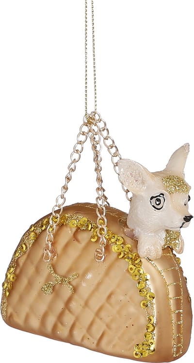 Ornament handbag dog gold - l8,5xw3,5xh8cm