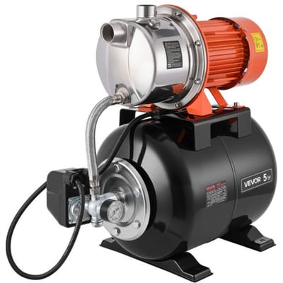 VEVOR huishoudelijk wateraanvoersysteem 1176 W, 6000 l/u jetpomp met 19 l drukvat, 57 m opvoerhoogte, incl. automatisch wateraanvoersysteem en roestvrijstalen pompkop, voor tuinirrigatie en huishoudelijk wateraanvoersysteem.