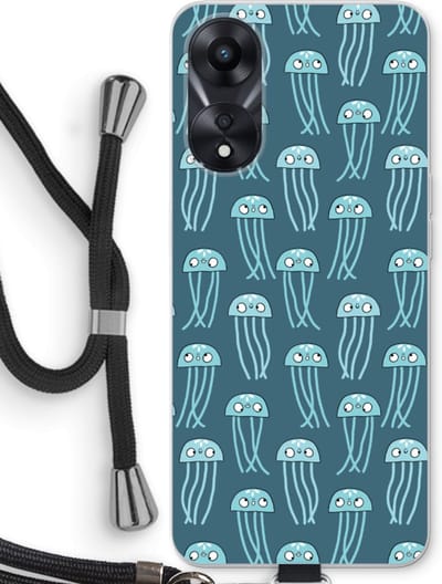 Case Company® - Hoesje met koord geschikt voor Oppo A78 5G hoesje met Koord - Kwallie - Telefoonhoesje met Zwart Koord - Bescherming aan alle Kanten en Over de Schermrand