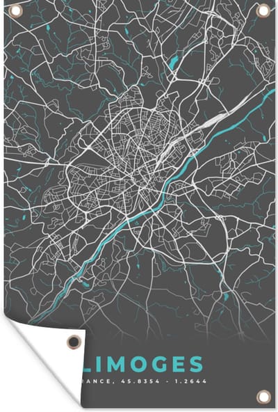 Muurdecoratie Frankrijk - Plattegrond - Kaart - Stadskaart - Limoges - 120x180 cm - Tuinposter - Tuindoek