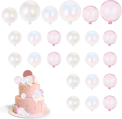 Thijox - 24 Stuks Bubble Cake Topper Roze en Witte Cake Ballen - Heldere Bal Cake Toppers voor Verjaardag, Feest en Bruiloft Decoratie - Meerdere Mate