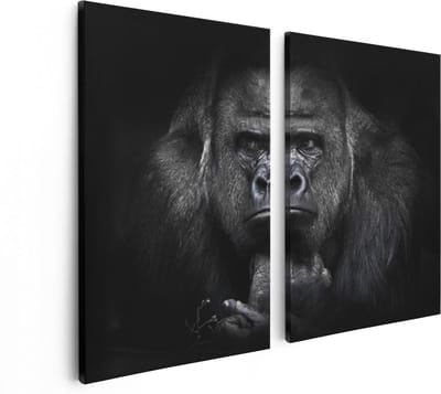 Artaza Canvas Schilderij Tweeluik Gorilla - Zwart Wit - 80x60 - Foto Op Canvas - Canvas Print