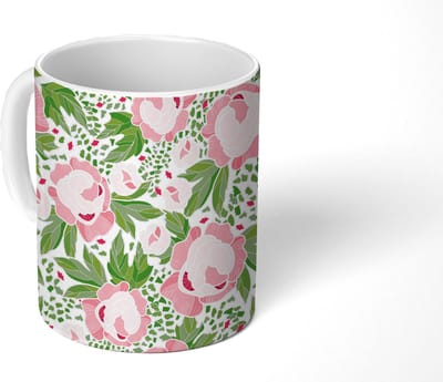 Mok - Koffiemok - Bloemen - Roze - Patronen - Mokken - 350 ML - Beker - Koffiemokken - Theemok