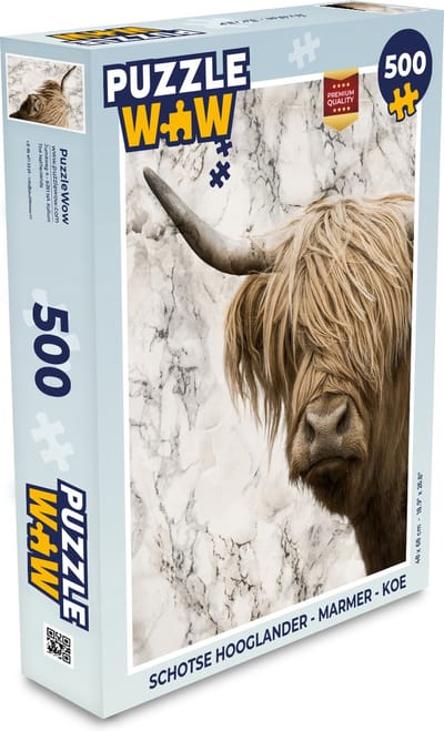 Puzzel Schotse hooglander - Marmer print - Koe - Legpuzzel - Puzzel 500 stukjes