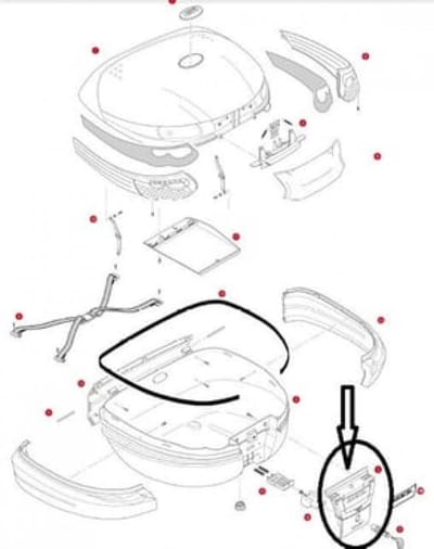 Kit poignée serrure à clé top case Kappa K52 pour deux roues Z900NK Neuf