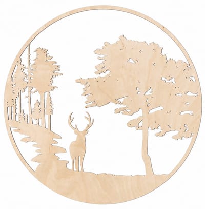 Houten wanddecoratie - Wooden wall decoration | Hert in bos 45 x 45cm Deer in forest | Licht hout - Natural wood | Muurdecoratie - Wall art - Wandfiguur - Echt Hout - Real Wood - Natuur - Wild - Ardennen