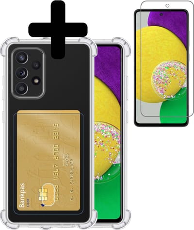 Hoesje - Geschikt voor Samsung Galaxy A52s 5G - Met Screenprotector - En Pashouder - En Kaarthouder - Telefoon Hoes Shockproof - Siliconen Case - Back Cover - Shock Proof - Pasjes Houder - Telefoonhoesjes - Transparant