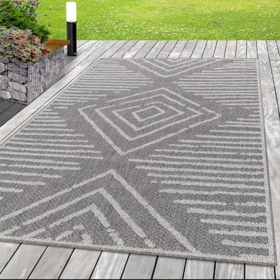 Buitenkleed met ruitpatroon, grijs van kleur, gemaakt van sisal, voor woonkamer en keuken, bestand tegen 80x250 cm