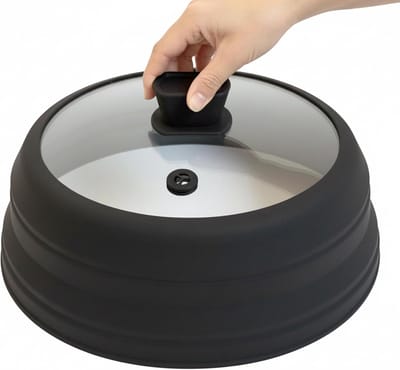 Vouwbare Magnetron Spetterdeksel voor Voedsel met Handvat - Veilig Tempered Glas en Siliconen, Hittebestendig en Ideaal voor Schalen en Borden