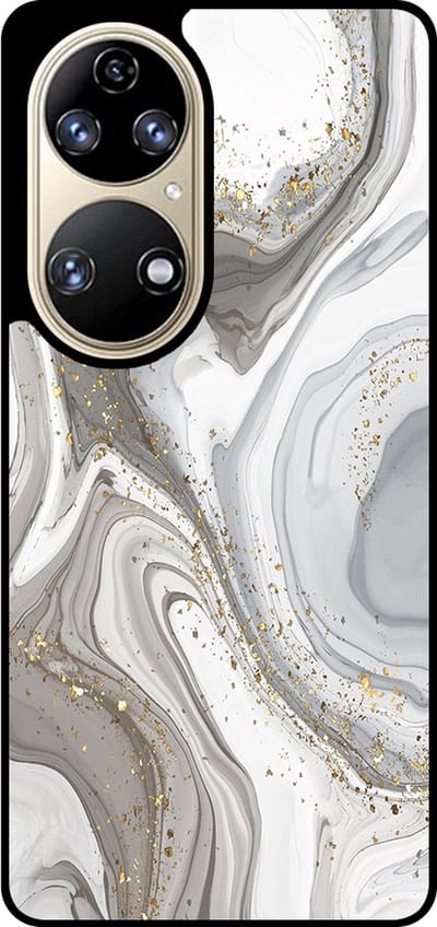 Smartphonica Telefoonhoesje Geschikt voor Huawei P50 met marmer opdruk - TPU backcover case marble design - Zilver geschikt voor Huawei P50