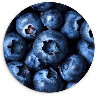 WallCircle® Wandcirkel 120x120 cm - Muurcirkel Bessen - Blauw - Fruit - Muurdecoratie woonkamer - Wanddecoratie slaapkamer - Kamer decoratie accessoires - Ronde schilderijen XXL