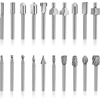 HSS - Freesbits - 20 stuks 3 mm 1/8" HSS-freesbits Houtbewerkingsfrezen Accessoirekit Freesbits voor roterende multitool geschikt voor Dremel Foredom Proxxon roterende tool