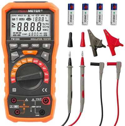 Digitale megohmmeter voor isolatieweerstand, 1000 V AC/DC, tot 100 GΩ met PI/DAR, frequentie- en laagspanningstest, groot LCD-display